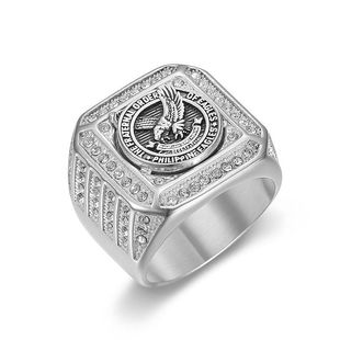 Southeast Asia Cross-border Hot Selling New Stainless Steel Vacuum Gold Plated Diamond Philippine Eagle Aggressive Men's Ring