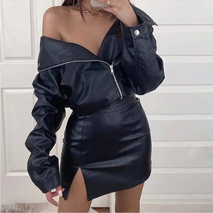 2022 Amazon new European and American PU leather one-step skirt