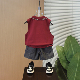 [Plaid and Breathable] Children's Summer Sleeveless Vest Suit New Style Boys Summer Short-Sleeved Two-Piece Set