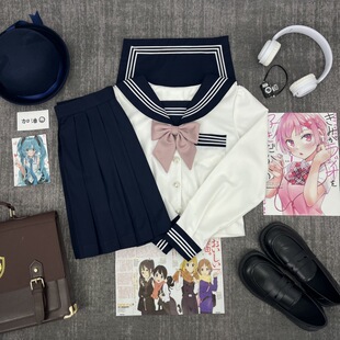 Factory Original Orthodox JK Uniform Navy Wind Waist Bubble Sleeve White Three Japanese Sailor Suit Middle Suit Class Suit