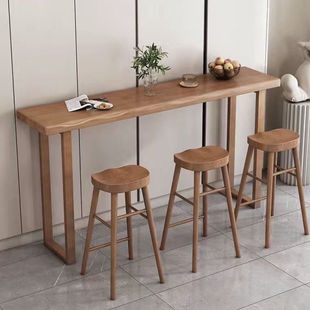 Solid Wood Balcony Bar Table Wall Long Bar Home High Table Commercial 2023 Solid Wood Table Milk Tea Shop Table and Chair Combination