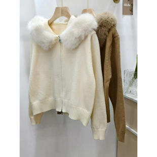 Autumn and Winter New Zipper Sweater Top Atmosphere Sense Lazy Wind Big Fur Collar Hooded Sweater Coat