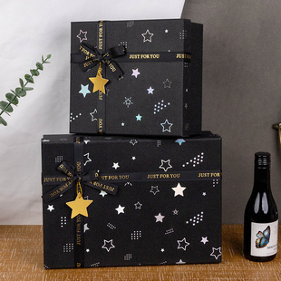 New black gift box large heaven and earth cover bow box for boys birthday gift packaging box manufacturers wholesale