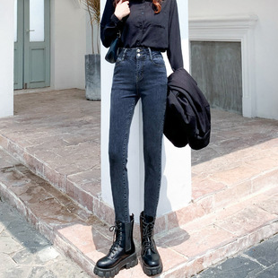 Korean-style High-waisted Two-button Slim-fit Slim-fit Tight-fit Stretch Nine-point Outer Pencil Skinny Jeans for Children