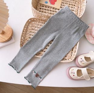 Girls Summer Wear Bear All-match Leggings Western-style Baby Outer Wear Leggings Thin Children's Cute New Fashionable Pants