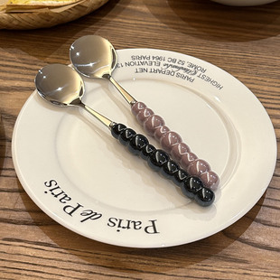 Creative stainless steel pearl handle spoon household high-value dessert pearl spoon plastic handle spoon rice spoon wholesale