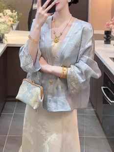 New Chinese Style [Slim] 2025 New Style Elegant Vintage Embroidered Jacquard Top Skirt Two-piece Suit Women
