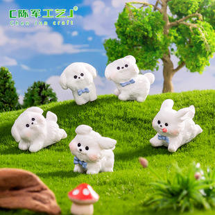 Moss Micro Landscape Creative Cute Running White Dog DIY Decorations Accessories Mini Car Desktop Small Ornaments