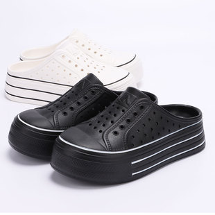 Dongdong Shoes Женский новый летний педаль наполовину перетаскивает увеличенные сандалия на толстой подошве Студенты носят маленькие белые туфли женские тапочки