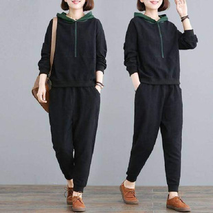 745# Leisure Sports suit Women's Loose New Hooded Fashion plus size Spring and Autumn Wear Running Wear Two-piece Set