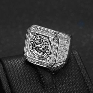 Southeast Asia Cross-border Hot Selling New Stainless Steel Vacuum Gold Plated Diamond Philippine Eagle Aggressive Men's Ring