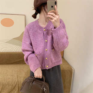 Chanel Style Fashion Gold Button Knitted Cardigan 2024 Winter New All-match Sweet Top Slim Elegant Small Shirt for Women