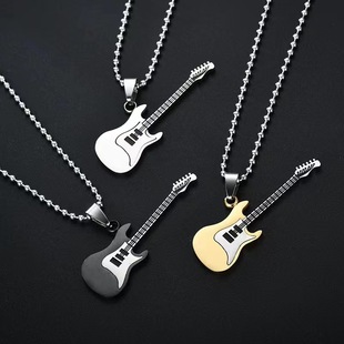 Guitar Necklace Foreign Trade Jewelry Amazon Hip Hop Stainless Steel Pendant Necklace Rock Bass Street Wind Necklace