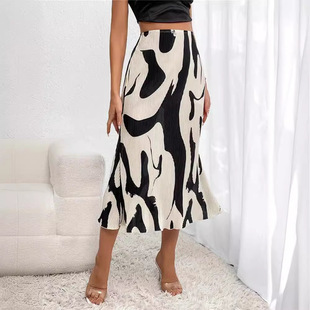 2024 Summer Fashion New Fashionable Sexy European and American Style Color-block Street Color-block Printed Hip Skirt