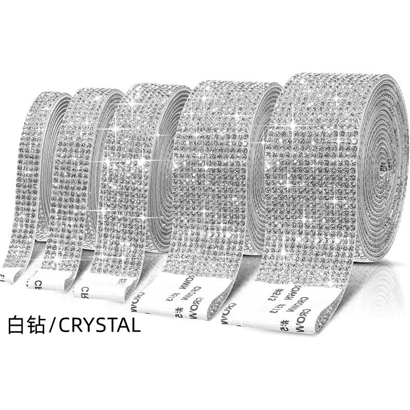 TEHAUX Self-Adhesive Rhinestone & Pearl Strips - 2 Rolls Bling Ribbon For DIY Clothing Decor