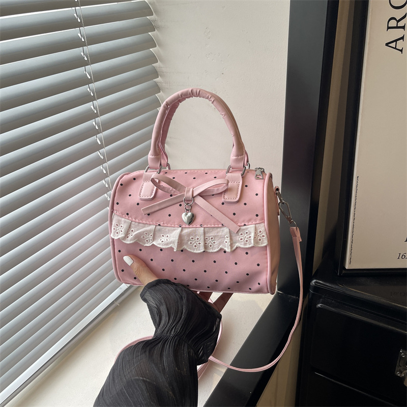Korean style fashionable girly handbag, 2026 summer new style, lace trim, niche and chic shoulder bag