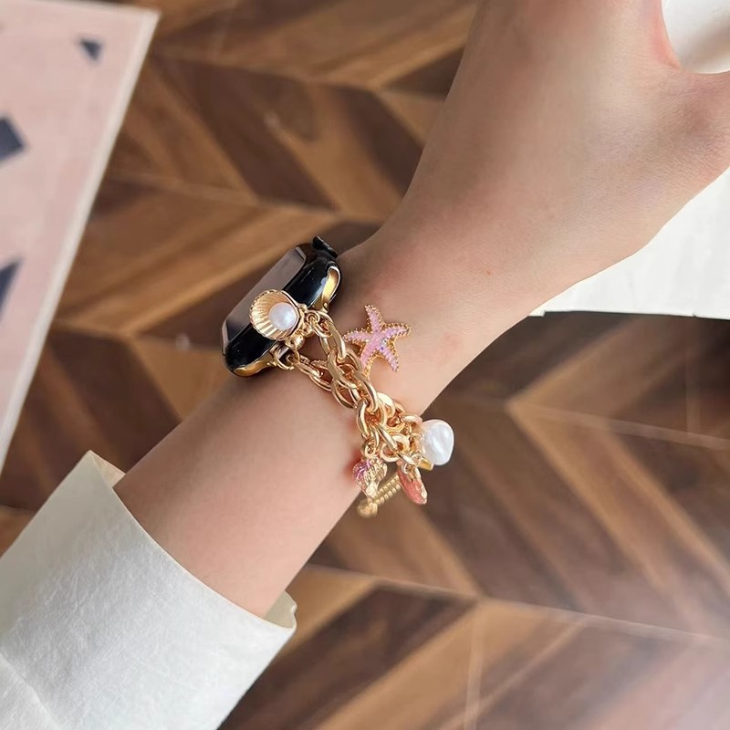 Suitable for Apple Watch iWatch 9, starfish shell pearl bracelet, Chanel-style, versatile, suitable for Xiaomi and Huawei devices.