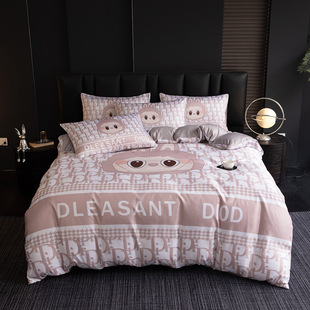 Foreign Trade High-end Digital Printing Tencel Four-piece Bed Sheet Bed Hat Silky Ice Silk Naked Sleeping Bedding