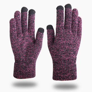 Cross-border factory direct knitted gloves winter men's Korean version of warm fleece-lined thickened finger wool touch screen gloves