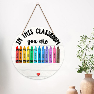 in stock Back to School Season Wooden Classroom Listing Front Door Decoration Wooden Round Logo Decorative Door Plate School Season Layout
