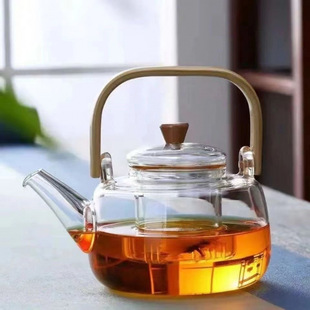 Thickened Bamboo Handle Glass Beam Pot Electric Ceramic Stove Boiling Teapot Household High Temperature Resistant Filtering Flower Teapot Tea Set suit KL