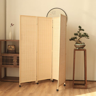 Y * bamboo woven mobile screen porch with pulley solid wood simple folding home hotel office folding screen push-pull partition
