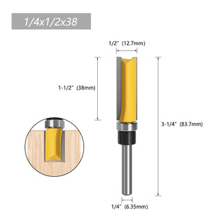 1/4 handle 6mm profiling bearing trimming cutter woodworking milling cutter double-edged bearing straight cutter lengthened straight cutter trimming machine cutter