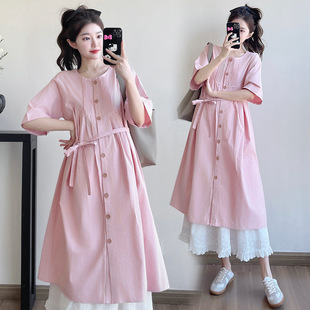 Maternity 2025 Summer New French Style Elegant Pink dress Plus Cake Skirt Two-piece Set Maternity Skirt
