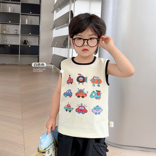 Boys' Cartoon Vest Sleeveless Summer Summer New Baby Children's Wear Baby Children's Summer Top Trendy Thin X4399