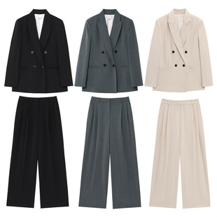 Foreign trade women's clothing wholesale with shoulder pad double-breasted suit jacket wide leg pants suit 2129095 2125095