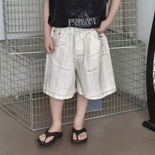 2025 Summer Children's Denim Shorts Boys' Small and Medium-Sized Children's Trendy Cool Pants Foreign-Fashionable Medium Pants Boys Handmade Dirty Dye