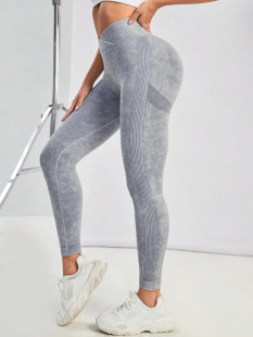 Cross-Border Yoga Pants Seamless Splicing Waist Fitness Running Peach Hip Lift Scissor Waist Cross Waist Tights
