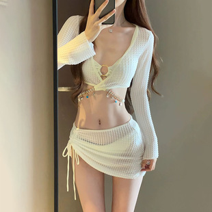 2024 New High-end Swimwear Women's Split Bikini Four-piece Bikini Sexy Long-sleeved Sunscreen Hot Spring