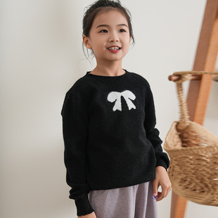Autumn and winter new children's clothing pure wool round neck butterfly color matching loose pullover long sleeve simple casual fashion base shirt