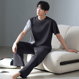 Strictly Selected Pure Cotton Men's Pajamas Short-sleeved Trousers Simple Casual suit Summer Wearing Teenagers Home Clothes for Men