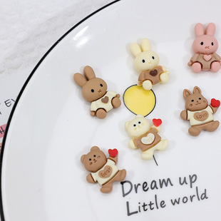 Resin Love Bear Rabbit Car Hook Patch Accessories DIY Phone Case Stereo Cartoon Children's Card Patch Material