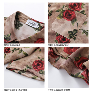 A generation of new American retro rose design short sleeve loose Joker Polo collar shirt for men and women