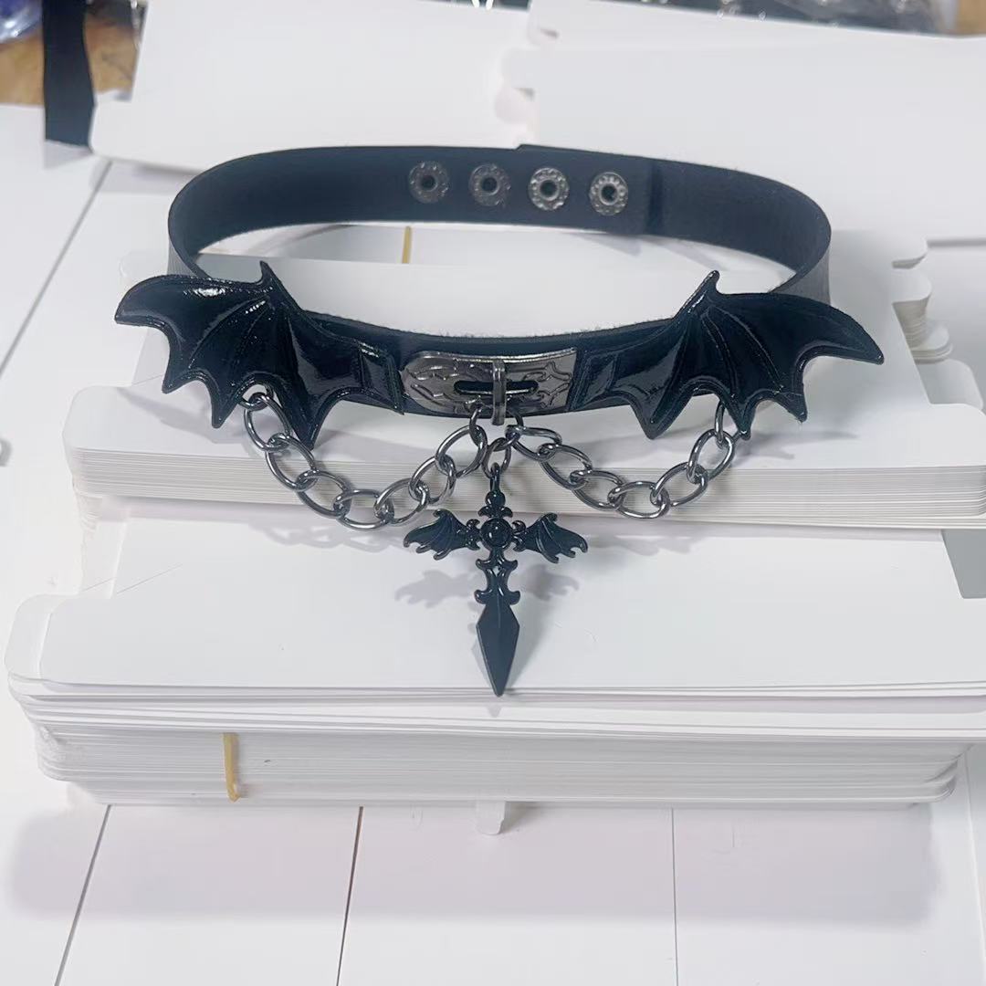 European and American Dark Cross Devil Angel Collar Leg Ring Punk Style Sexy Choker Leather Necklace Clavicle Chain