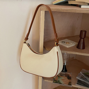 2023 Summer New MK Women's Bag Crescent Armpit Bag Contrast Color Crescent Saddle Bag High-end Western Style Shoulder Handbag