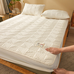 Class A Raw Cotton Soybean Fiber Padded Bed Cover Thickened All-inclusive Simmons Mattress Protective Cover Solid Color Pure Cotton Bedspread