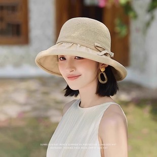Summer Outdoor Travel All-match Women's Big Brim Basin Hat Thin Face-shading Sun-blocking Sun-shading Hat UV-blocking Cool Hat