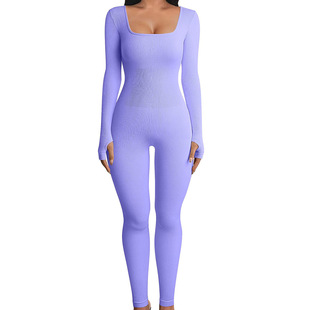 Amazon ebay independent station women's jumpsuit autumn and winter New thread square collar hip lifting slim sexy jumpsuit