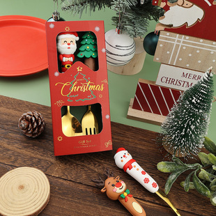 Cross Border Christmas Spoon Tableware suit Cute Cartoon Christmas Doll Old Man Christmas Tree Creative Spoon Fork Gift Box