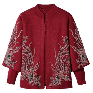 Mom spring knitted cardigan coat Western style new middle-aged and elderly women autumn and winter wool sweater top clothes two-piece suit