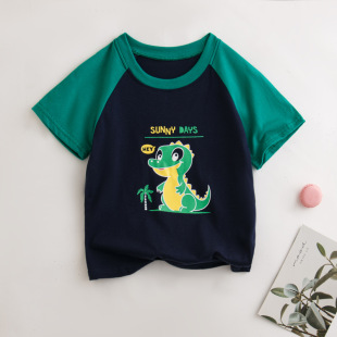 Summer Kidsren's Cartoon Round Neck Short-Sleeved T-Shirt Pure Cotton Loose Casual Small and Medium-Sized Boys and Girls Printed Bottoming Tops