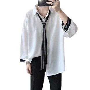 Autumn Top for Teenagers Men's Duffy Handsome Loose White Shirt Men's Korean Style Fashionable Handsome Hong Kong Style Shirt