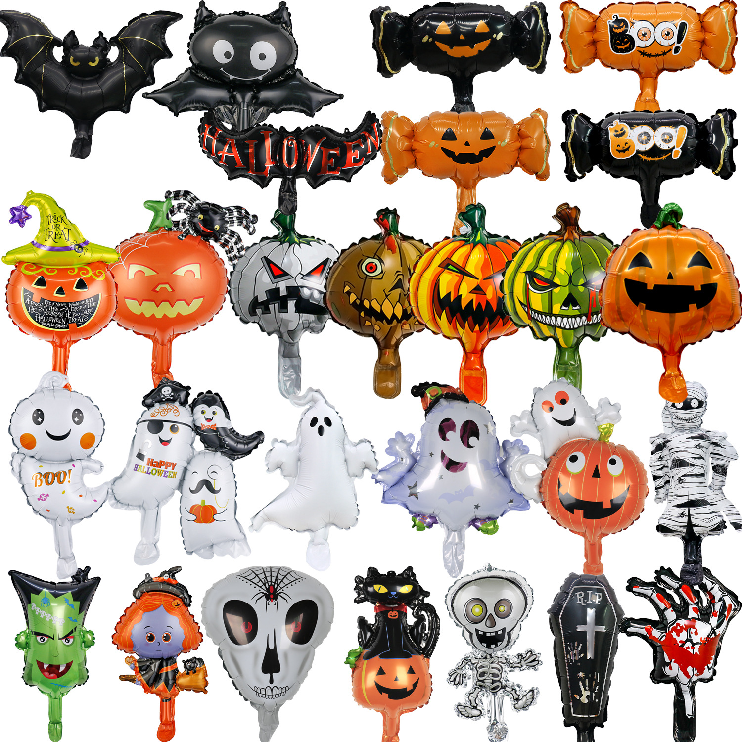 Wholesale mini Halloween balloons, skeletons, pumpkins, bats, ghosts, candies, Halloween decorations