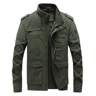 Amazon Cross-border Spring and Autumn Washed Tooling Jacket Men's Large Size Casual Stand Collar Mid-length Men's Jacket Top