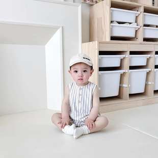 Ins Baby Baby Climbing Suit Summer New Newborn Sleeveless Striped Climbing Suit for Boys and Girls