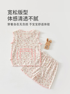 Summer cute baby girl clothes split thin children's suit baby clothes class a one-year-old baby home clothes